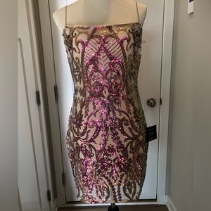 Keep It Glowing Iridescent Pink and Beige Sequin Mini Dress